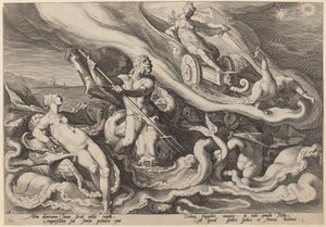 Juno si stěžuje Oceanusovi a Tethys na Callisto od Workshop of Hendrick Goltzius, after Hendrick Goltzius