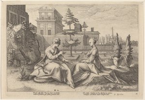 Juno ve formě Beroe, varování Semele od Workshop of Hendrick Goltzius, after Hendrick Goltzius