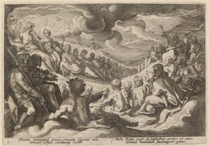 Jupiter přijímá radu od bohů o zničení vesmíru od Workshop of Hendrick Goltzius, after Hendrick Goltzius