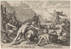 Neptun plánující zkázu člověka od Workshop of Hendrick Goltzius, after Hendrick Goltzius