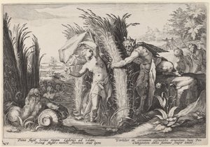 Pan a Syrinx od Workshop of Hendrick Goltzius, after Hendrick Goltzius