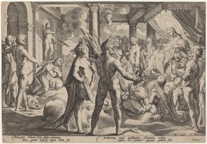 Phaeton žádá o vůz od Workshop of Hendrick Goltzius, after Hendrick Goltzius