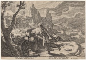 Thisbe Vystrašený lvem od Workshop of Hendrick Goltzius, after Hendrick Goltzius