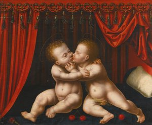 Holandsky: Christus en Johannes de Doper als kinderen Děti Kristus a Jan Křtitel v objetí