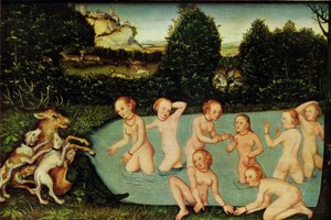 Německy: Diana und Aktäon Diana a Actaeon od workshop of Lucas Cranach the Elder