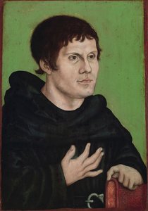 Německy: Posthumes Bildnis Martin Luthers (1483-1546) als Augustinermönch Posmrtný portrét Martina Luthera jako augustiniánského mnicha od workshop of Lucas Cranach the Elder