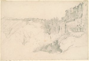 Hillside s domy a postavy od Worthington Whittredge