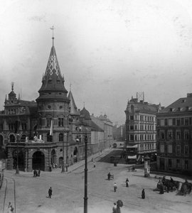 Löwenbräu Keller a Stiglmaierplatz, Mnichov, Německo, 1900.