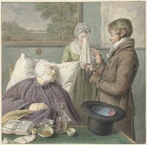 Lékař navštíví nemocnou starou ženu v posteli od Wybrand Hendriks (attributed to)