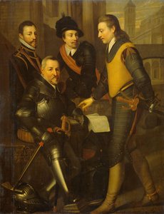 Skupinový portrét čtyř bratří Viléma I., prince Oranžského: Jana (1535-1606), Hendrika (1550-74), Adolfa (1540-68) a Lodewijka (1538-74), hrabat z Nassau od Wybrand de Geest (I) (workshop of)