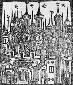 Dřevoryt z The Chronicle of Englonde, 1497 od Wynkyn de Worde