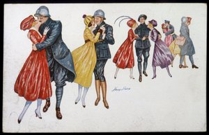 Vojáci a jejich snoubenci, mariňáci nebo přátelé - ilustrace Xavier Sager (1870-1930) pohlednice, v.1915 od Xavier Sager