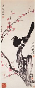 Květy švestek a straka (tuš a barva na papíře) od Xiao Sun (1883-1944) Zhou Shaoxiang (1880-1954) Qi Baishi
