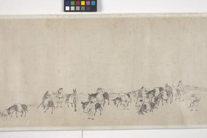 Sto oslů přepravujících obilí, ruční svitek, cca 1700 (inkoust na papíře) od Ye Yin