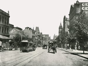 Collins Street, při pohledu na západ od Russell Street, Melbourne, Austrálie, 1895.