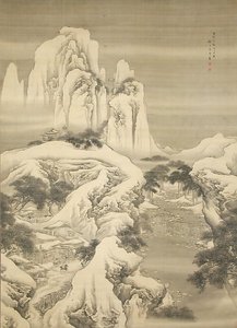 Inn and Travellers in Snowy Mountains z roku 1745. od Yuan Yao