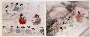 Art coreen: ženská bojová scéna každodenního života. Tisky Sin Yun Bok (nebo Hyewon v roce 1758). 18. nebo 19. století. Kolekce Hyung Pil Chun od Yun bok Sin