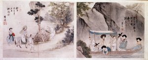Art coreen: scéna chůze a lodi. Tisky Sin Yun Bok (nebo Hyewon) (narozen 1758). 18. století. od Yun bok Sin