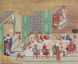 Holandský banket, Štědrý večer v Nagasaki, z Bankan-zu, 1797. od Yushi Ishizaki