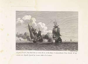 Jan Bart in dienst van de koning van Frankrijk, 1678 V míru roku 1678 vstoupil Jean-Bart do králových služeb, dostal velení 14-ti dělové Corvette, se kterou vzal 16-ti dělovou Corsair Saltin (titul na předmětu) Sbírka hřebenů