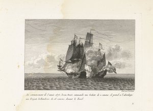 Jan Bart verovert een Hollands fregat bij Texel, 1675 Na začátku roku 1675 Jean-Bart velí Galiote se 2 děly: nastoupil na holandskou fregatu s 18 děly před Texelem (název na předmětu) Sbírka bojů Jean-B