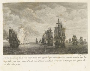 Treffen tussen een vloot onder Jan Bart en een Hollandse vloot, 1696 Na konci boje 18. června 1696 se Jean-Bart dozví, že třináct nepřátelských plavidel (...) a vrací se do Dunkerque s patnácti ze svých nejbohatších cen (titul na předmětu) Kolekce comba