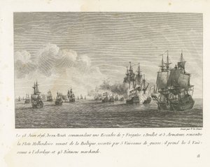 Treffen tussen een vloot onder Jan Bart en een Hollandse vloot, 1696 18. června 1696 se Jean-Bart velící eskadře 7 fregat (...) setkává s nizozemskou flotilou přicházející z Baltu (název na předmětu) Sbírka bojů Jean-Bart, náčelníka Esc