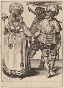 Muž s turbanem vede ženu s pavími pery od Zacharias Dolendo after Jacques de Gheyn II