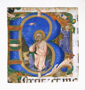 Král David v modlitbě v iniciále B, ca. 1450.