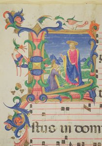 Misál 515 f.72v Historická iniciála „L“ zobrazující Krista zjevujícího se Marii Magdaleně, okraj osvětlený Filippo di Matteo Torelli (1409-68) ze sborové knihy popravené před rokem 1449 (pro de