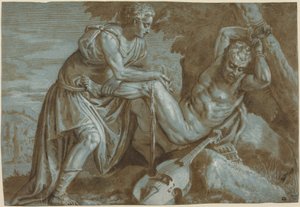 Apollón a Marsyas, kolem roku 1600 (kresba tuší) od Zenon Veronese