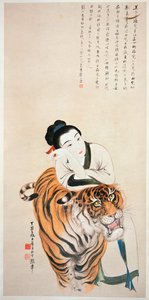 Dáma opírající se o tygra od Shanzi and Daqian Zhang 