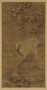 Jelen, laň a červené kamélie ve sněhu, 1367. od Zhou Yuan