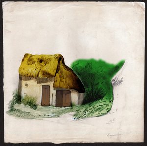 Došková chata v centru Francie. ca. 1830 (ilustrace) od . .
