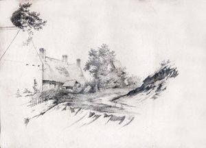 Doškový statek ve střední Francii. cca 1850 (nákres) od . .