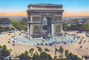 Vítězný oblouk, z knihy "Souvenirs De Paris - Monuments Vues en Couleurs" (barevná litografie) od Hippolyte Lalaise Devéria