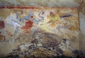 Modrý démon s hady, freska, Hrobka modrých démonů, nekropole Tarquinie (Seznam světového dědictví UNESCO, 2004), Lazio, Itálie Etruská civilizace, 5. století př.n.l.