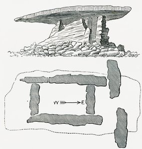 Chûn Quoit, Cornwall, Anglie, boční pohled a půdorys, z Our Own Country, publikováno 1898 od Ferdinand Georg Waldmuller