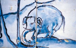 Slon, dlaždice azulejos, Palác markýzů Fronteira, Lisabon, Portugalsko, Detail