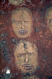 Hlavy zatracených, freska Posledního soudu v byzantském kostele Odigitria nebo Agitria, poloostrov Mani, Peloponés, Řecko