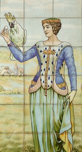 Vnitřní pohled, dlaždicový panel, malíř Furcy Ernest Tondeur, vykonavatel Boch Frères La Louvière od . .