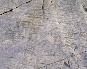 Itálie, Lombardie, provincie Brescia, Valcamonica, Národní park kamenných rytin Naquane, kamunské skalní rytiny