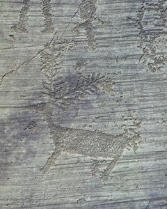 Itálie, Lombardie, údolí Camonica, petroglyfy na skále