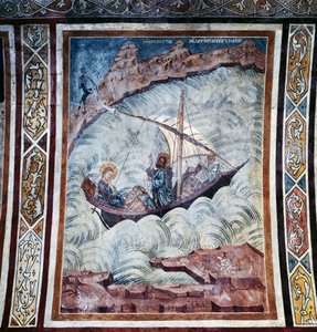 Ježíš uklidňující bouři, freska na klenbě kostela kláštera Thari, ostrov Rhodos, Řecko od Georg Carl Heinrich Dollmann