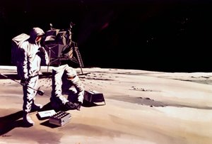 Manned Space Flight, USA, Apollo, General Artistův dojem z astronautů pracujících na Měsíci od Ferdinand Georg Waldmuller