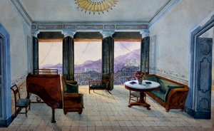 Hudební místnost s výhledem na jezero od Georg Carl Heinrich Dollmann