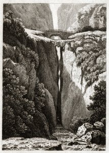 Přírodní mosty Icononzo, Kolumbie. ca. 1840 (rytina) od . .