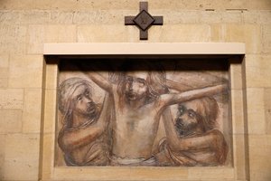 Orval trappist opatství, Belgie. Kostel. Křížová cesta. 11. stanice od . .