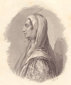 Portrét italské šlechtičny Beatrice Lascaris di Tenda (1372-1418), mědirytina G Fusinati z portrétu vydaného Antoniem Campem od William Walcutt