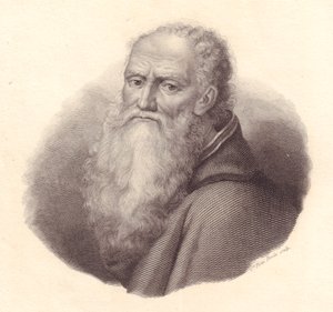 Portrét italského malíře Bernardina Luiniho (kolem 1481-1532), mědirytina od Caterina Piotti-Pirola z autoportrétu Luiniho